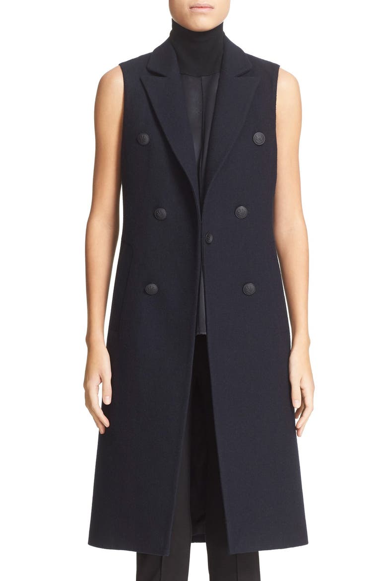 'Faye' Longline Double Breasted Wool Blend Vest, Main, color, SALUTE