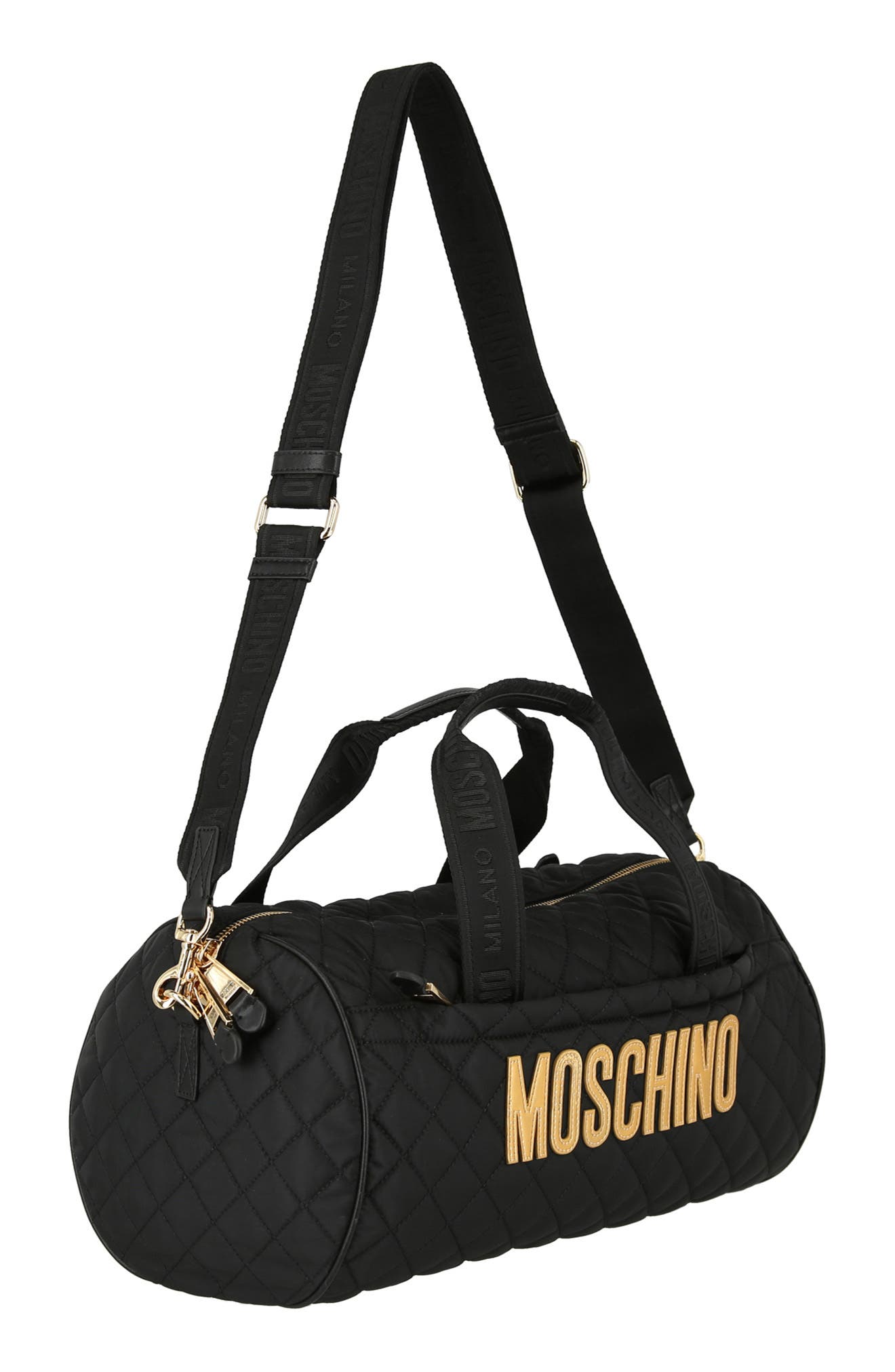 Moschino Travel Quilted Duffle Bag, Alternate, color, 