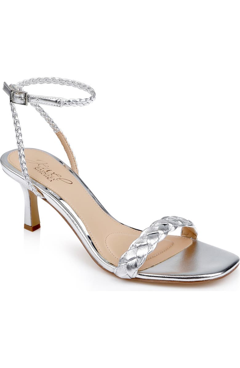 Jewel Badgley Mischka Nyx Ankle Strap Sandal, Main, color, Silver Leather