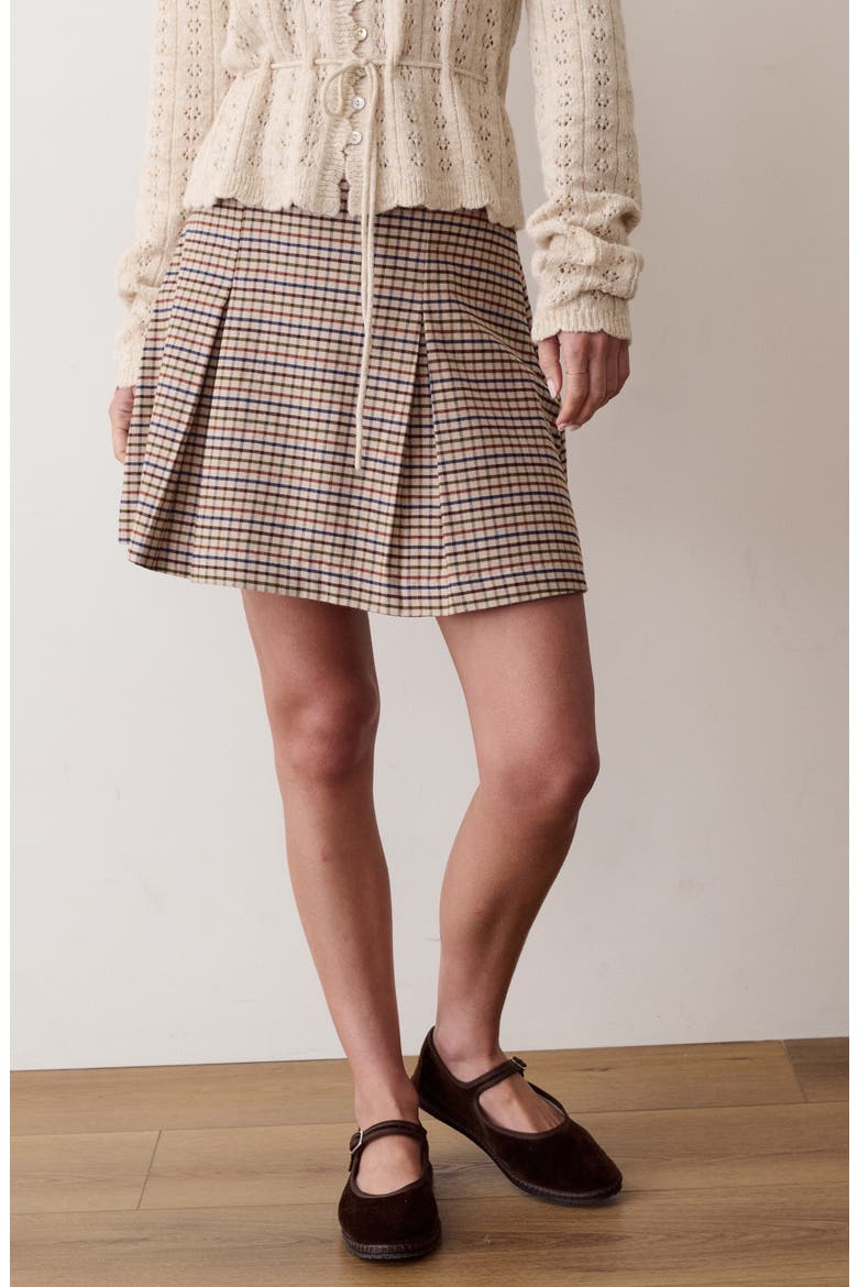 Lola Pleated Moleskin Miniskirt, Alternate, color, AUTUMN CHECK