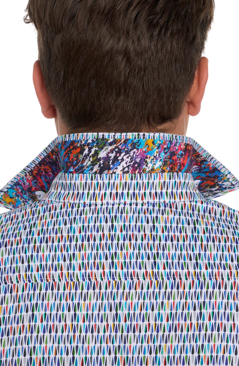 Robert Graham Boo-Yah Geo Print Stretch Cotton Button-Up Shirt, Alternate, color, White Multi