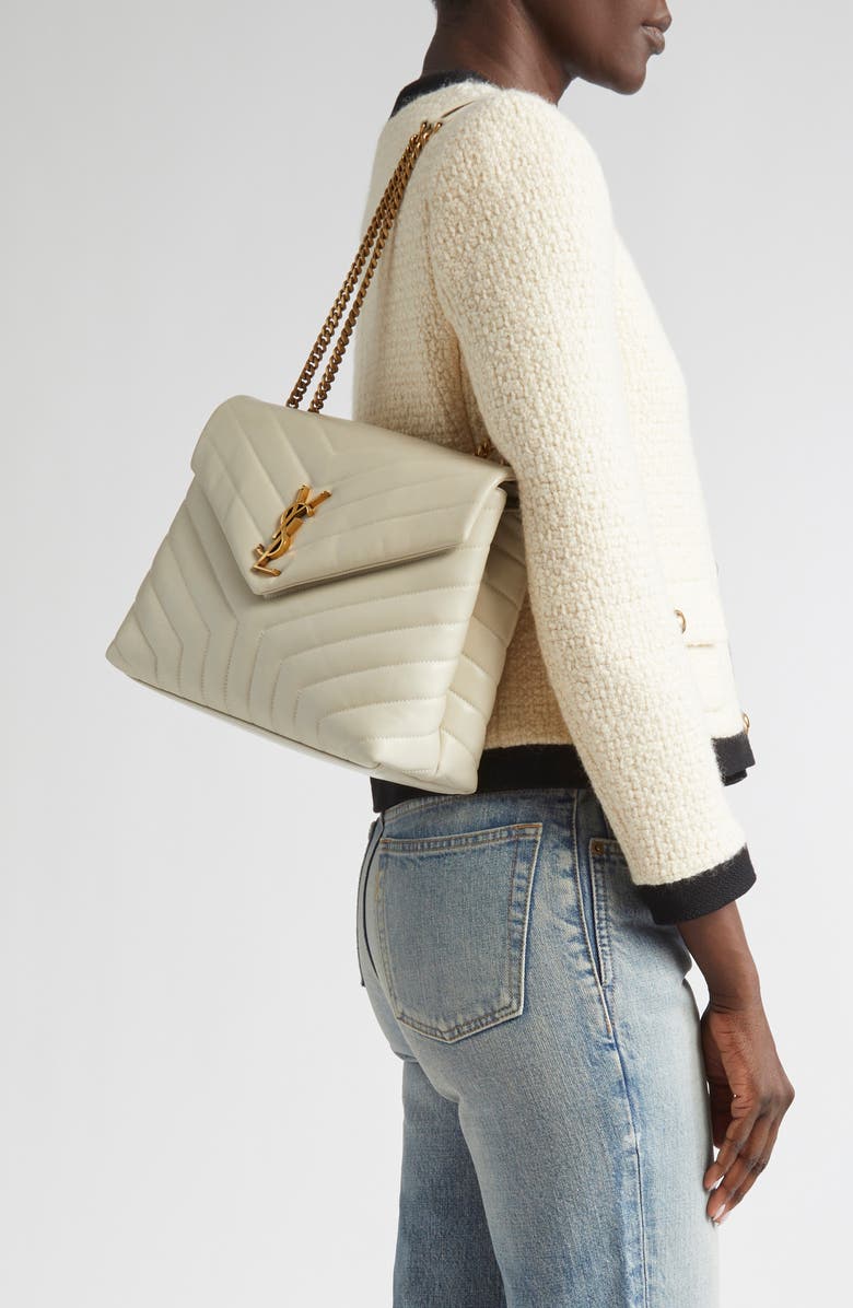 Saint Laurent Medium Loulou Matelassé Leather Shoulder Bag, Alternate, color, Crema Soft