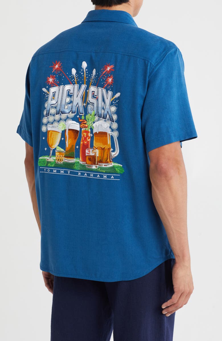 Tommy Bahama Pick Six Short Sleeve Silk Button-Up Shirt, Alternate, color, Dark Cobalt