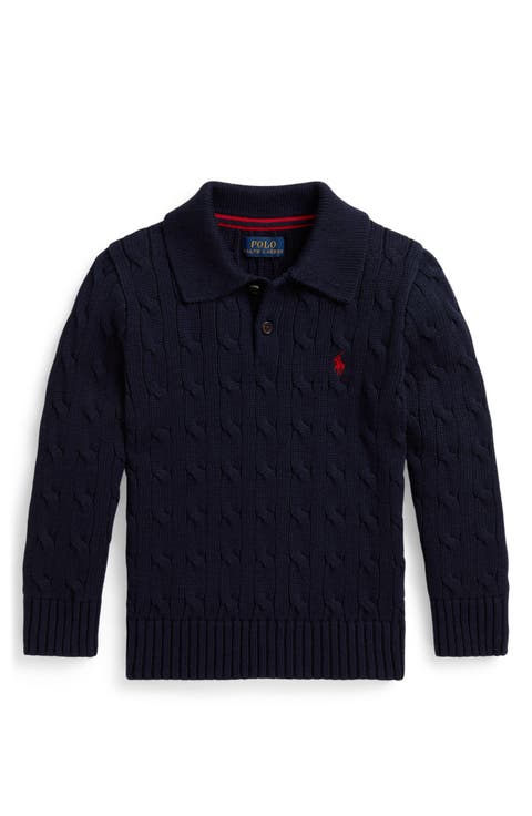 Kids' Cable Knit Cotton Polo Sweater