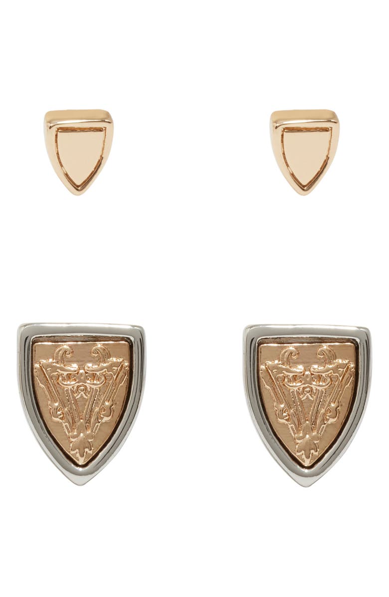 AllSaints Set of 2 Shield Stud Earrings, Alternate, color, 