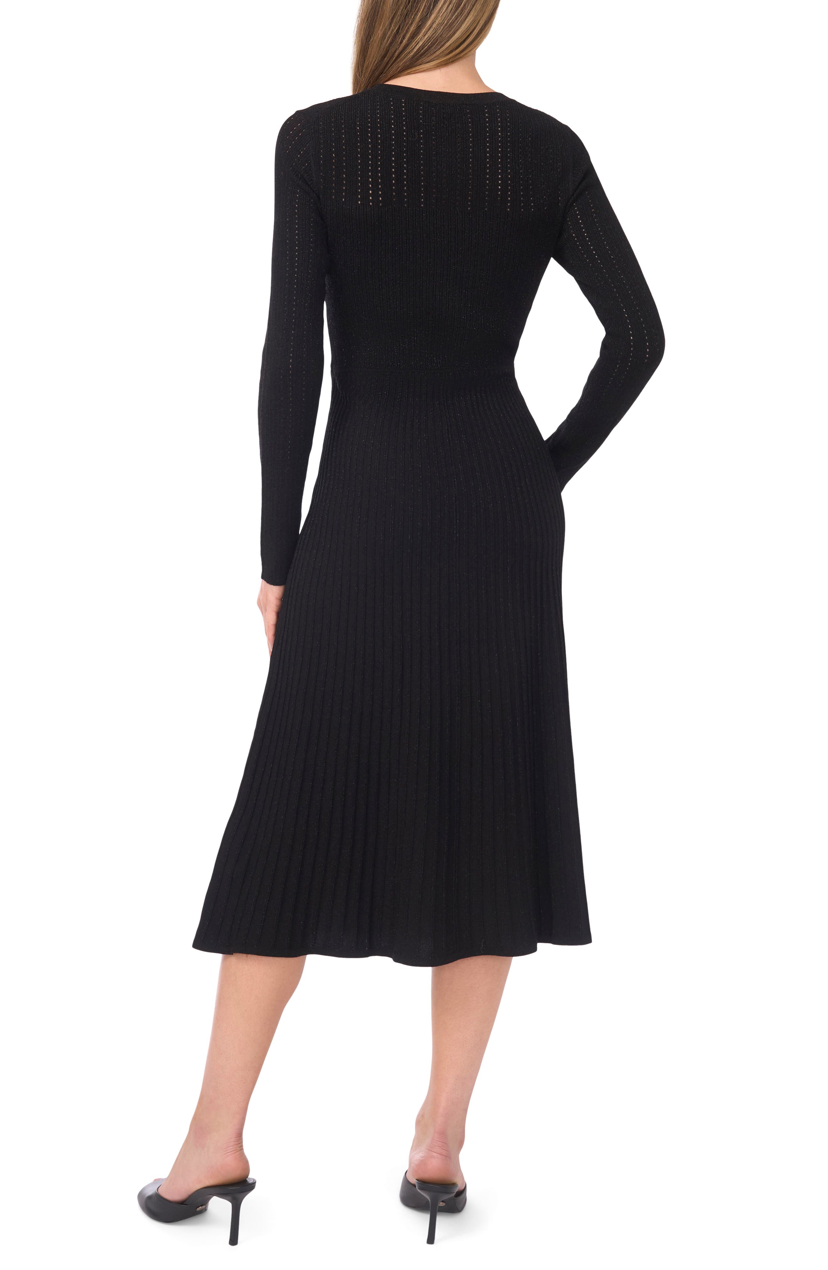 Metallic Mixed Stitch Long Sleeve Midi Sweater Dress - image 2