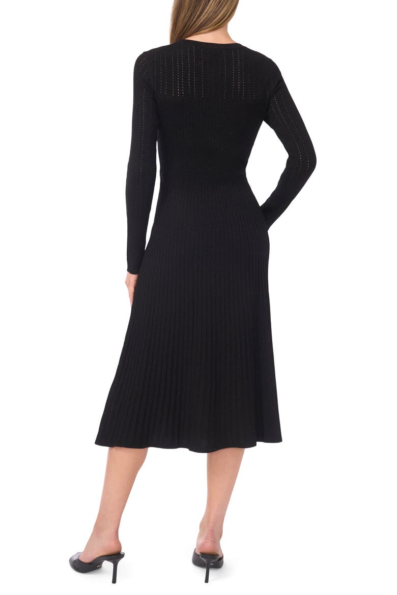 Metallic Mixed Stitch Long Sleeve Midi Sweater Dress, Alternate, color, BLACK/ BRONZE