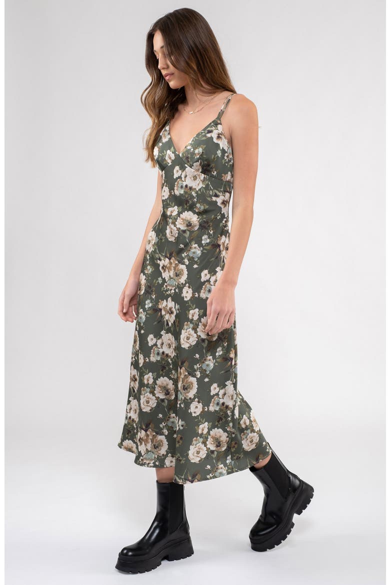 Floral Satin Maxi Dress, Alternate, color, HUNTER GREEN
