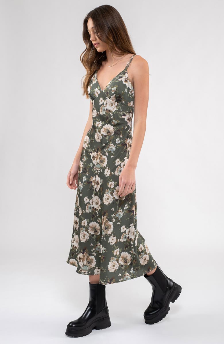 Blu Pepper Floral Satin Maxi Dress, Alternate, color, Hunter Green