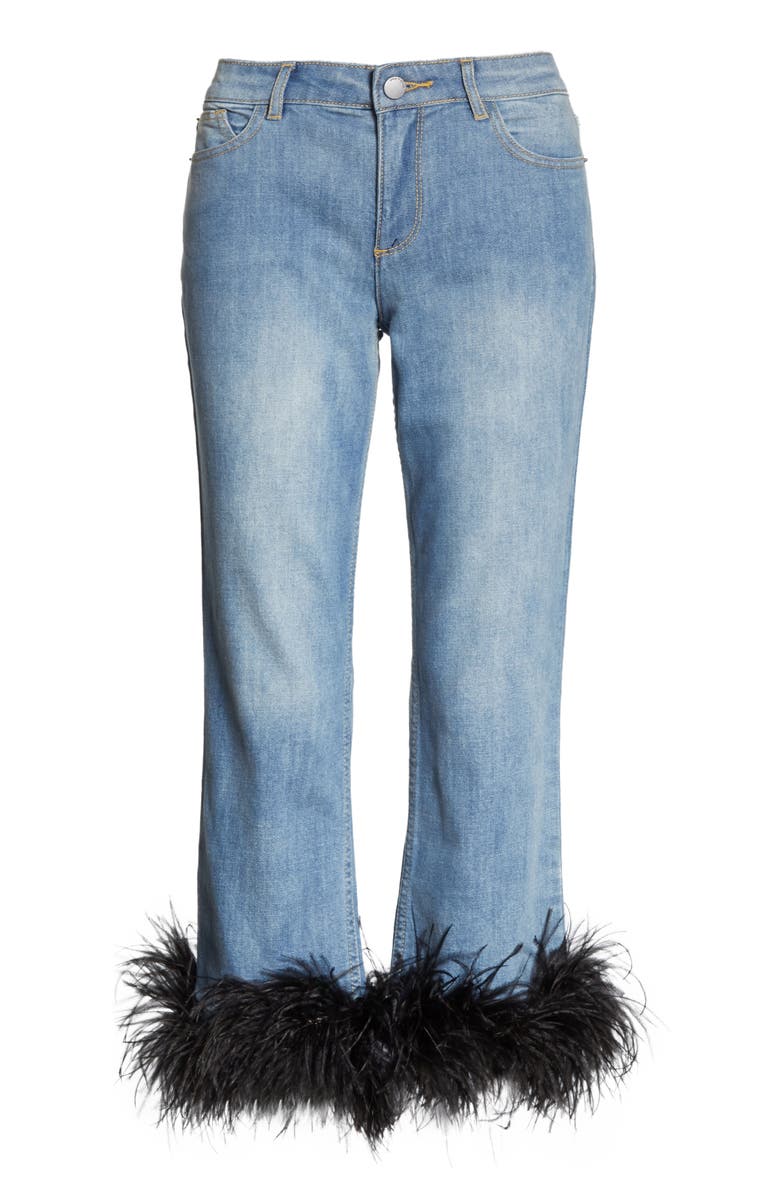 Alice + Olivia Tasha Feather Hem Crop Jeans, Alternate, color,