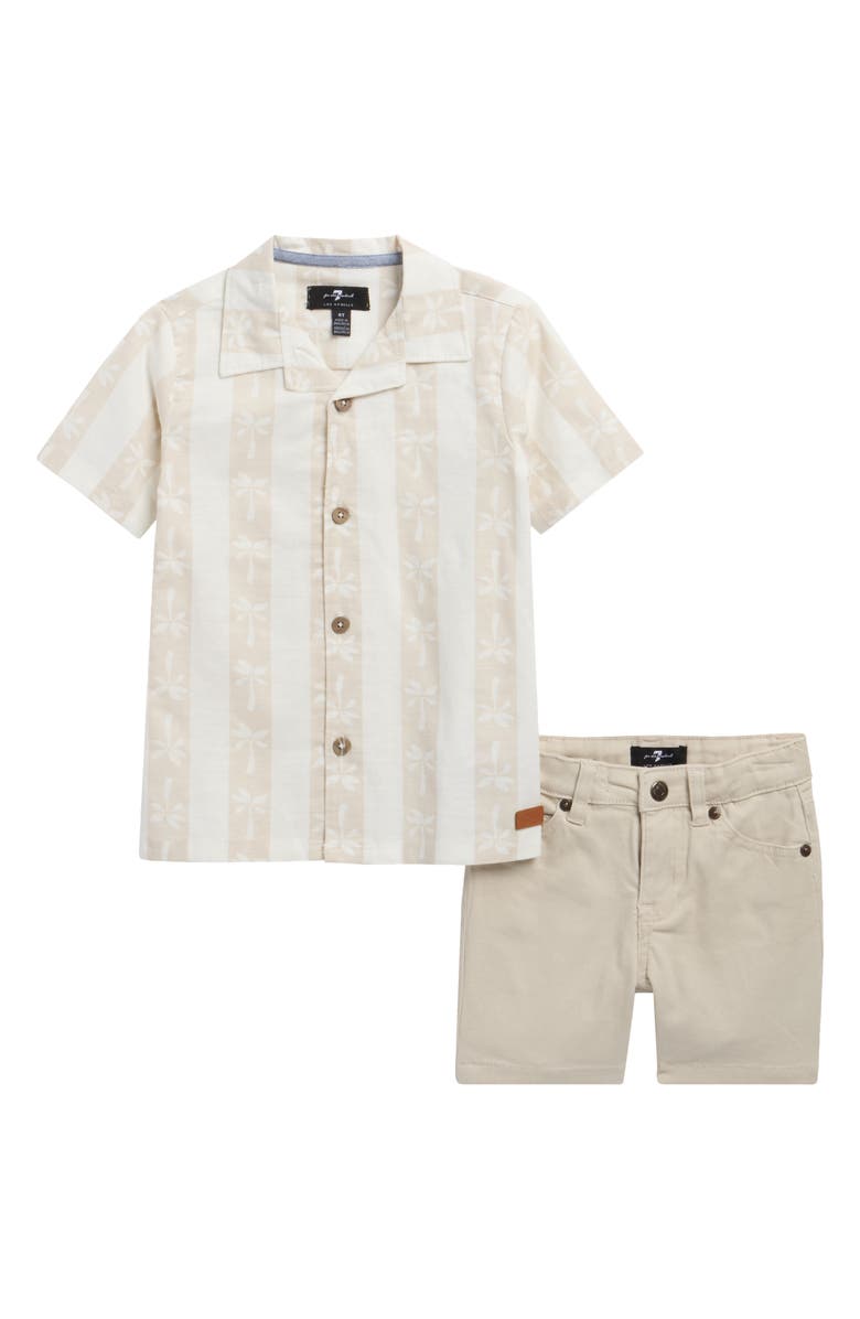 7 For All Mankind Kids' Camp Shirt & Twill Shorts Set, Main, color, Vanilla