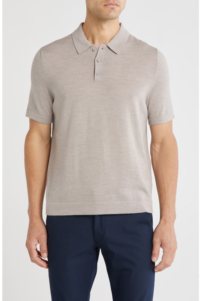 Merino Wool Polo, Main, color, BEIGE STRING HEATHER