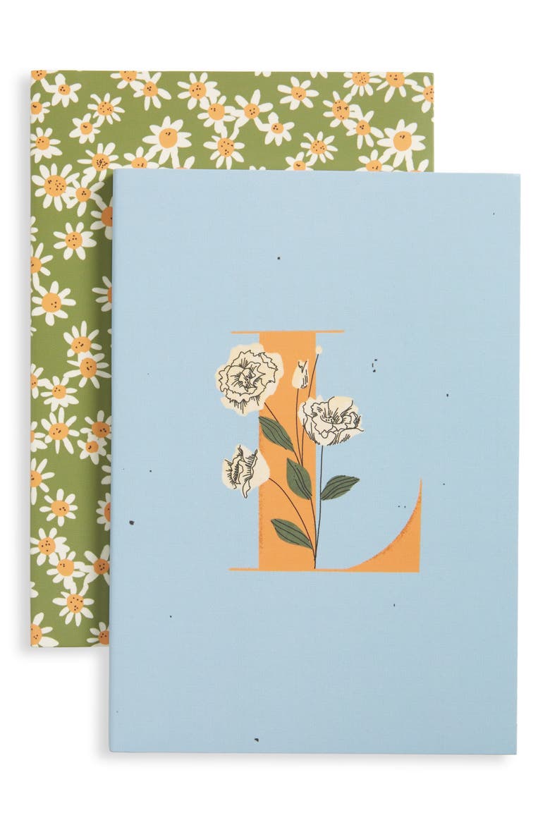 Set of 2 Monogram Floral Slim Mini Journals, Main, color, L