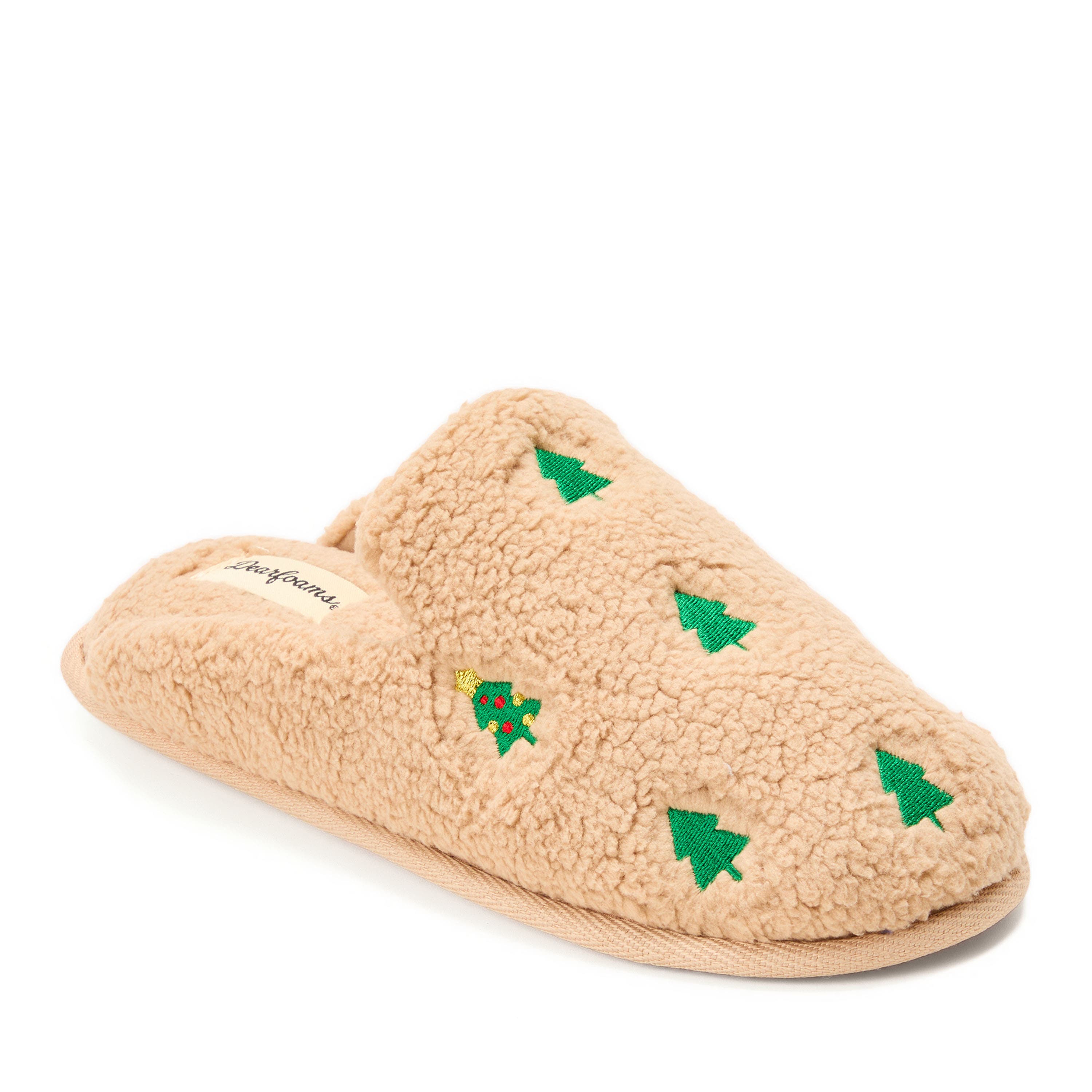 DEARFOAMS Teddy Tab Scuff Slipper, Main, color, Latte
