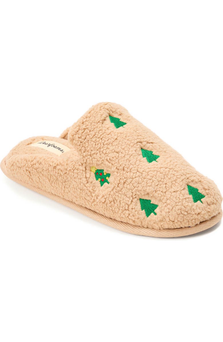 DEARFOAMS Teddy Tab Scuff Slipper, Main, color, Latte