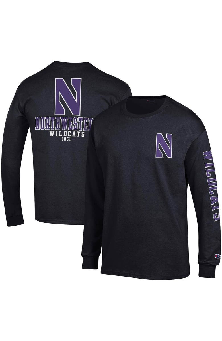 Champion Men's Champion Black Northwestern Wildcats Team Stack Long Sleeve T-Shirt, Main, color, 