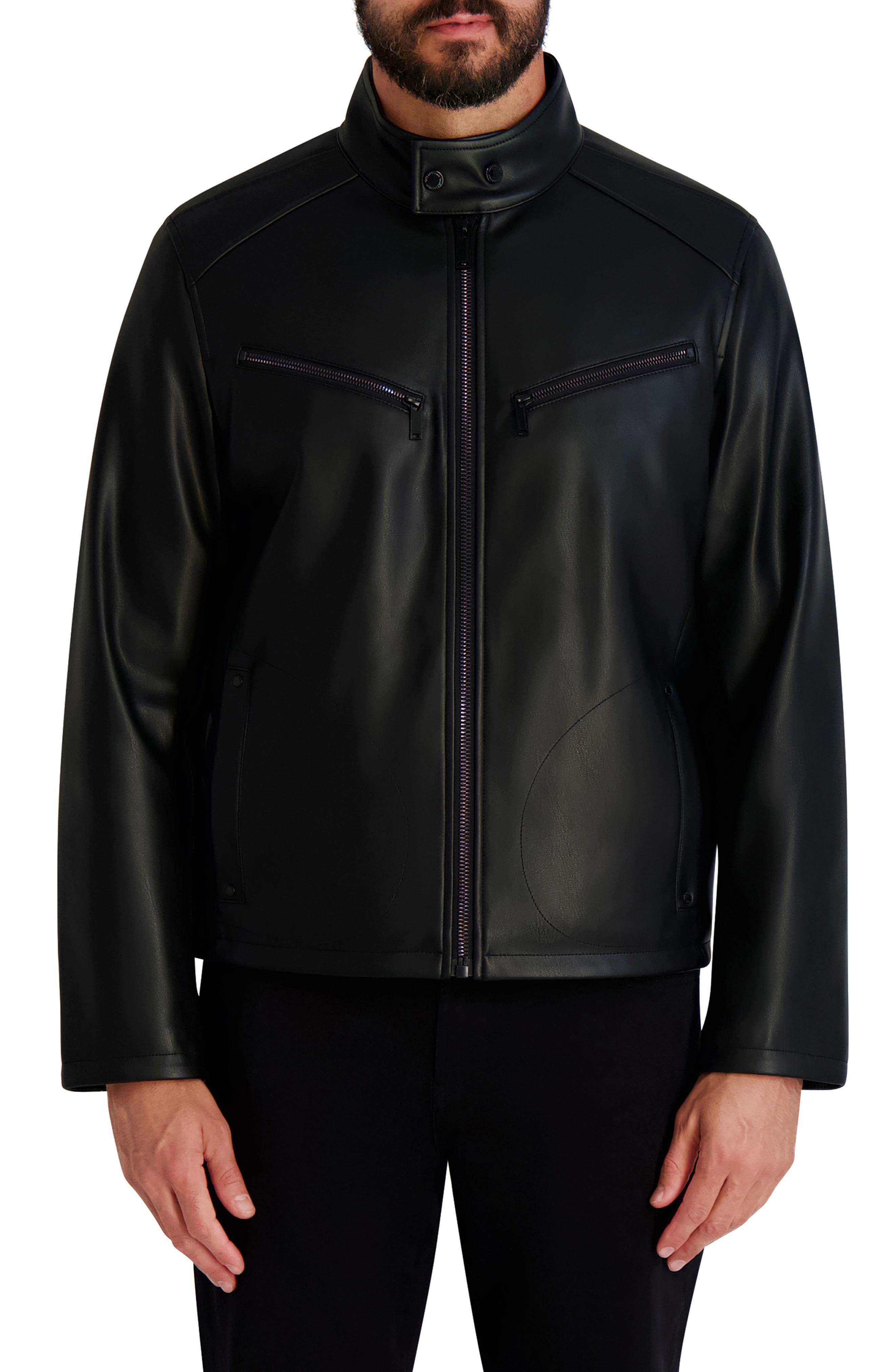 KARL LAGERFELD PARIS Faux Leather Racer Jacket