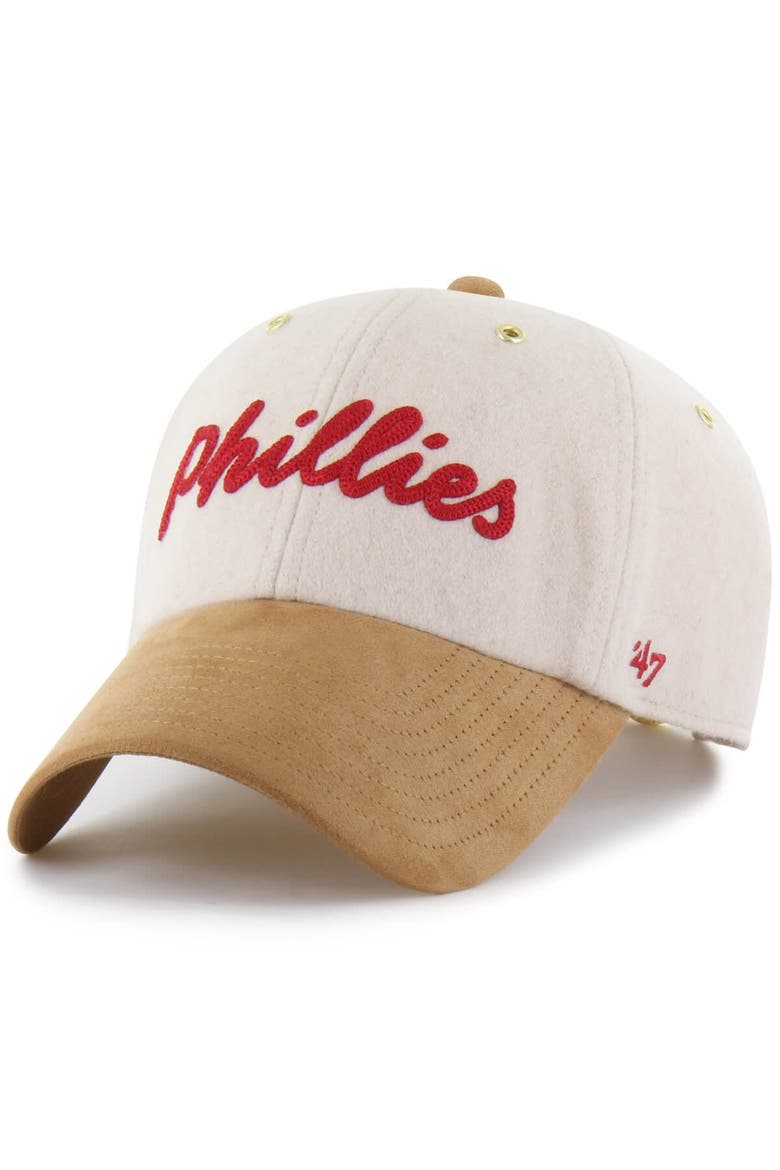 Men's '47 x Stoney Clover Lane  Natural/Tan Philadelphia Phillies Script Charm Clean Up Adjustable Hat, Alternate, color, Natural