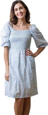 Hope & Henry Women's Organic Smocked Bubble Sleeve Dress