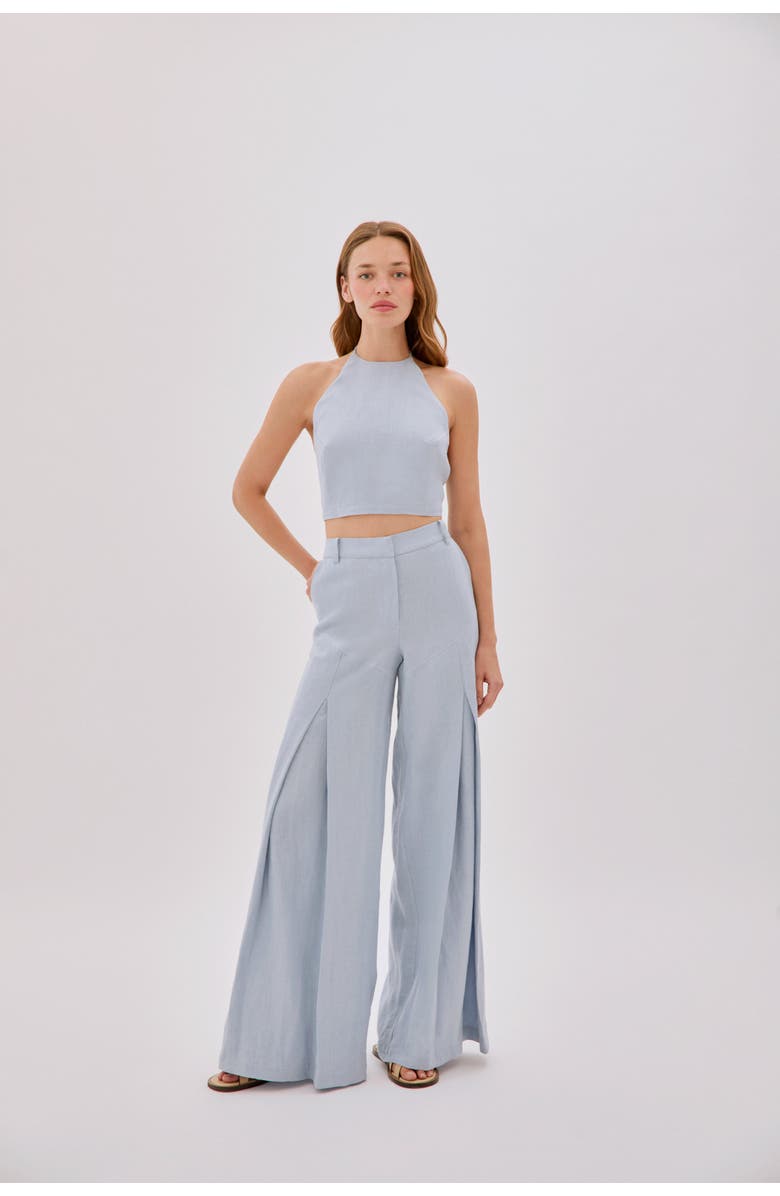 Labeca London Polly Dusty Linen Open Flare Pants, Main, color, Blue
