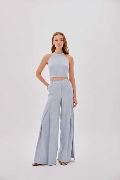 Labeca London Polly Dusty Linen Open Flare Pants In Blue