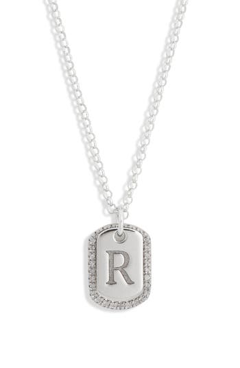 Meshmerise Diamond Initial Dog Tag Pendant Necklace In White-r
