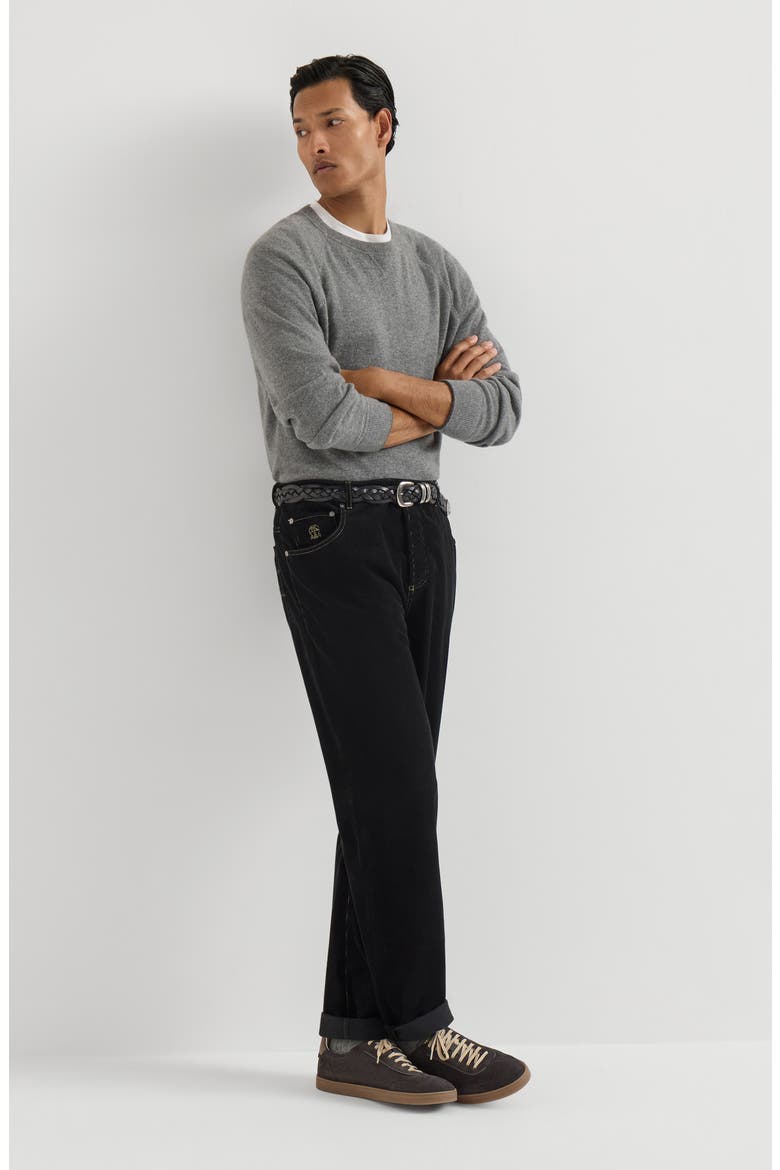 Garment-dyed five-pocket trousers in cotton narrow wale corduroy, Alternate, color, Black