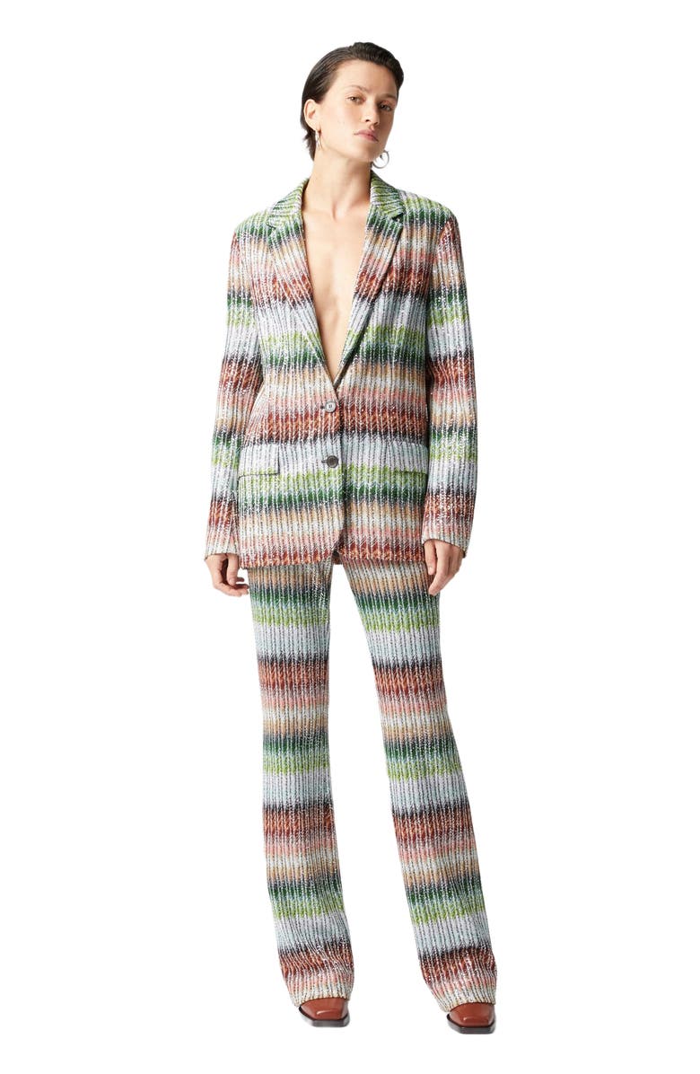 Missoni Flared Trousers In Gradient Zig Zag Knit With Sequins, Main, color, Multicoloured