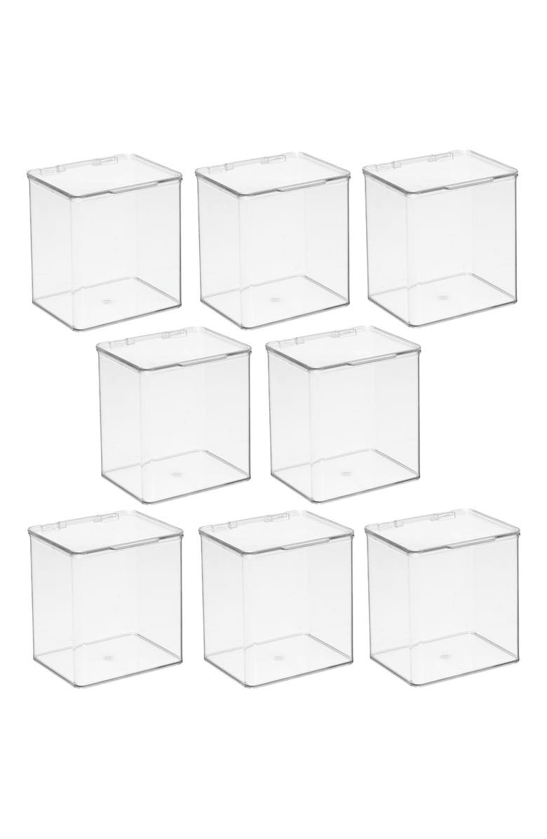 mDesign Plastic Bath Stacking Storage Organizer Box, Hinged Lid, 8 Pack, Main, color,