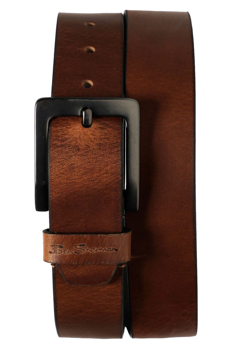 Leather Belt, Main, color, BROWN