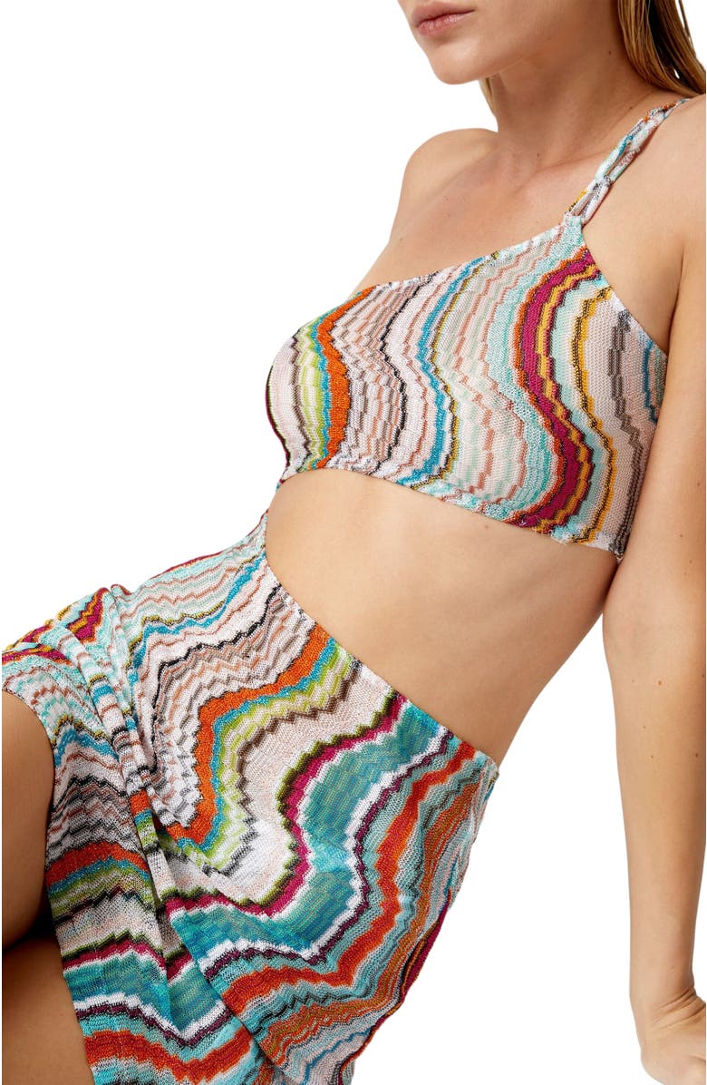 Missoni Short One-shoulder Cover-up Dress With Lamé Wave Motif, Alternate, color, Multicoloured