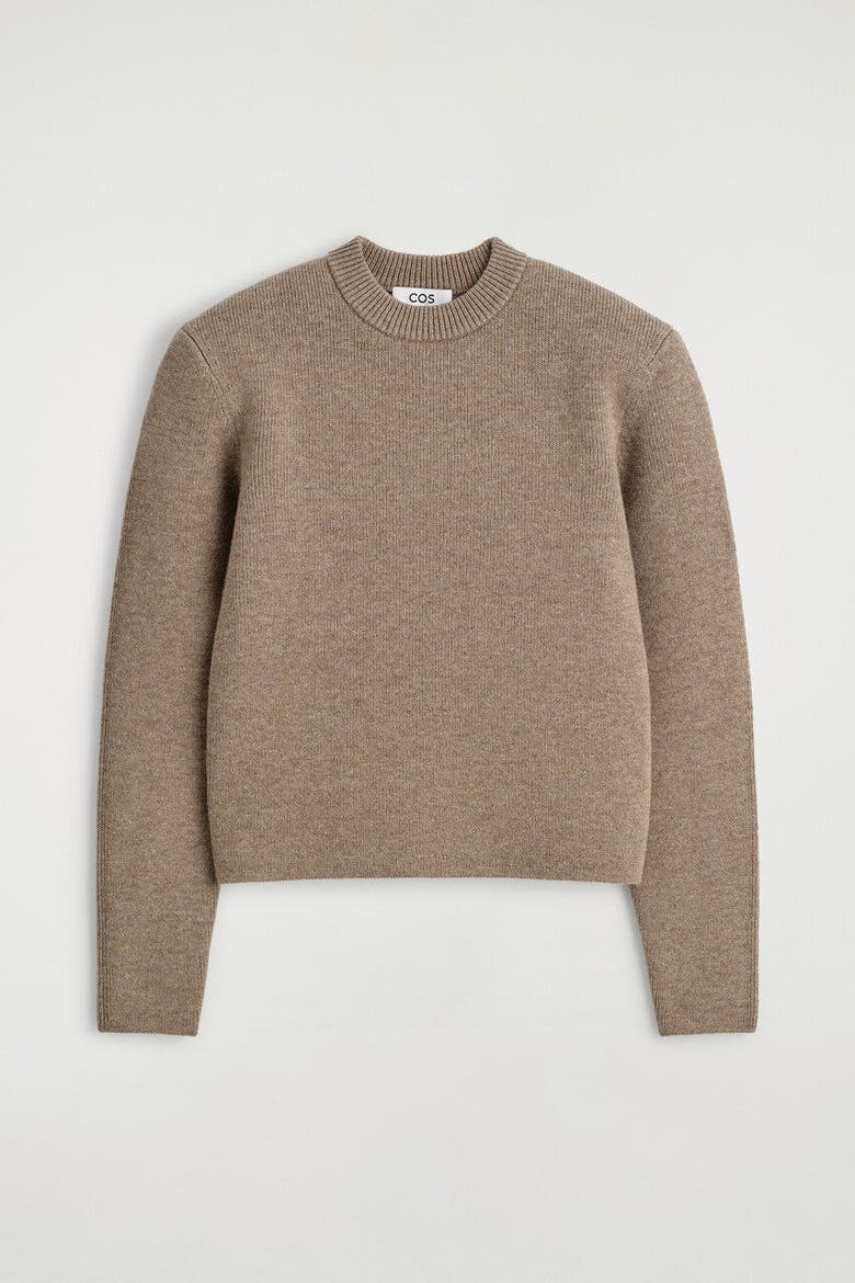 Sculpted-shoulder Merino Wool Sweater, Alternate, color, BEIGE