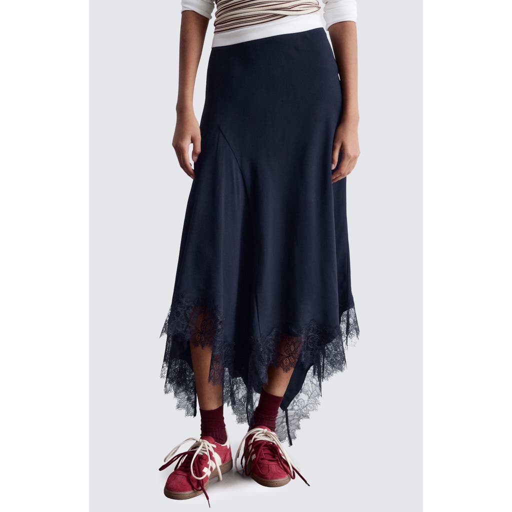 & Other Stories Lace Trim Handkerchief Hem Midi Skirt In Blue