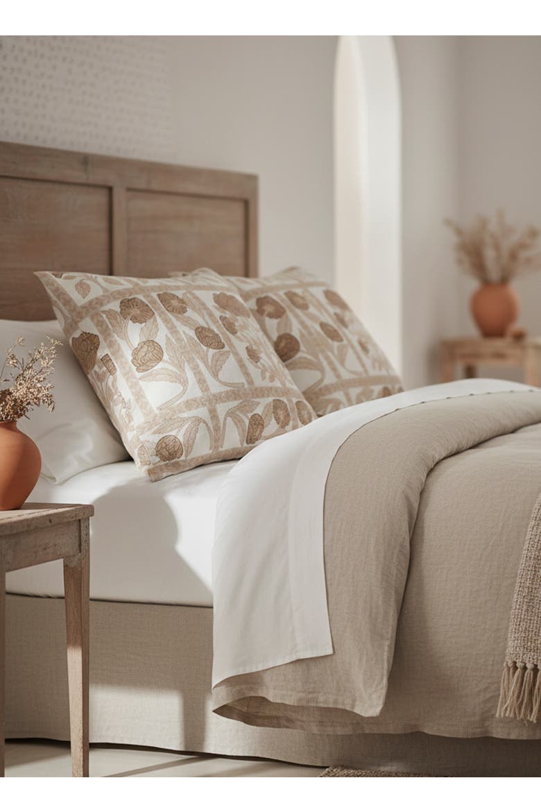 Blossom Field Linen Euro Pillow with Down Insert, Alternate, color, Warm Beige