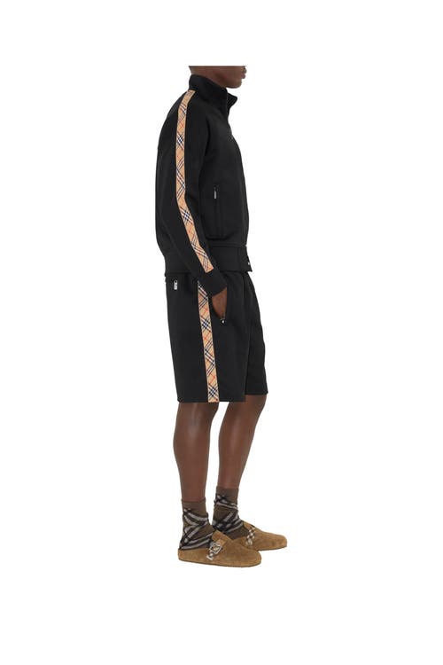 Burberry Check Trim Cotton Blend Shorts In Black