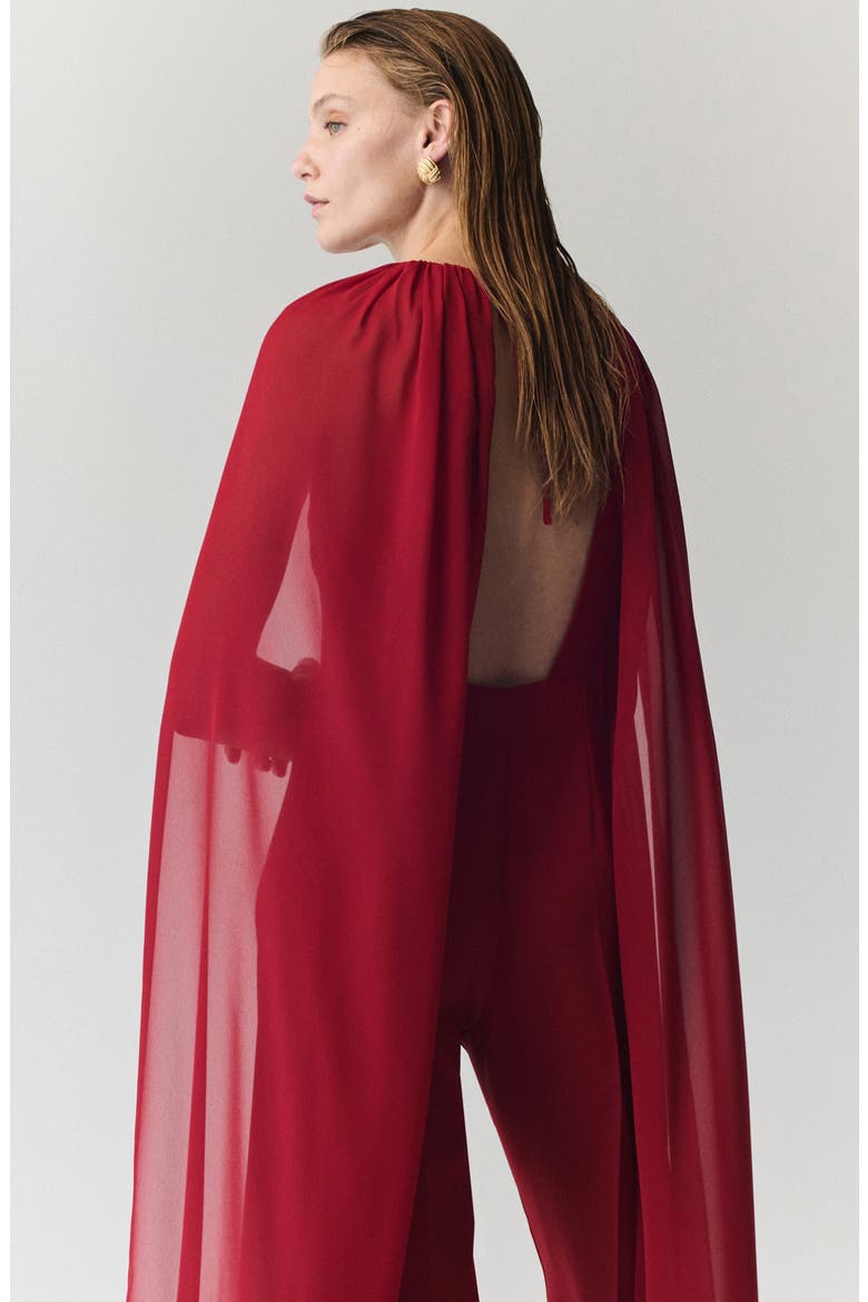 Cape Wide Leg Jumpsuit, Alternate, color, RED
