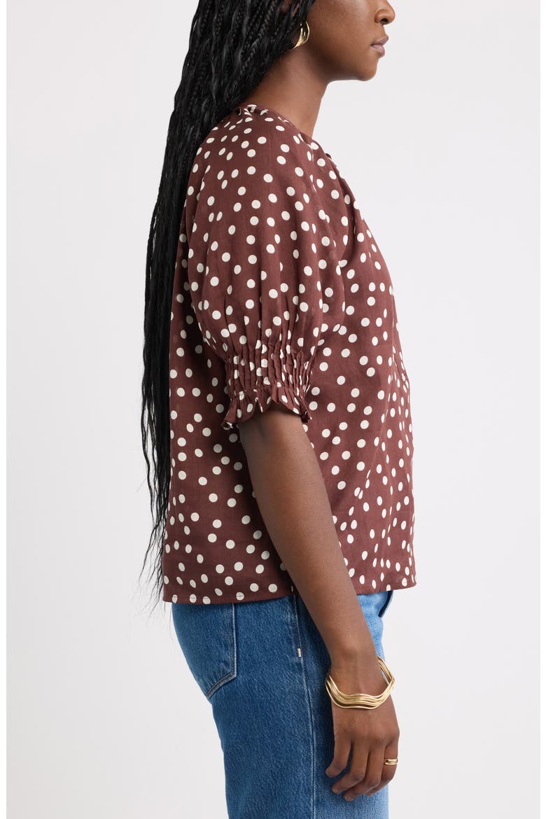 Pintucked Short Sleeve Popover Top, Alternate, color, BROWN- IVORY SCATTERED DOT