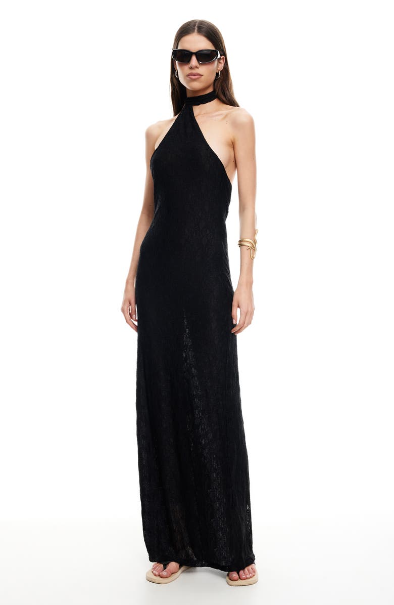 LIONESS Lux Lace Maxi Dress, Alternate, color, Noir