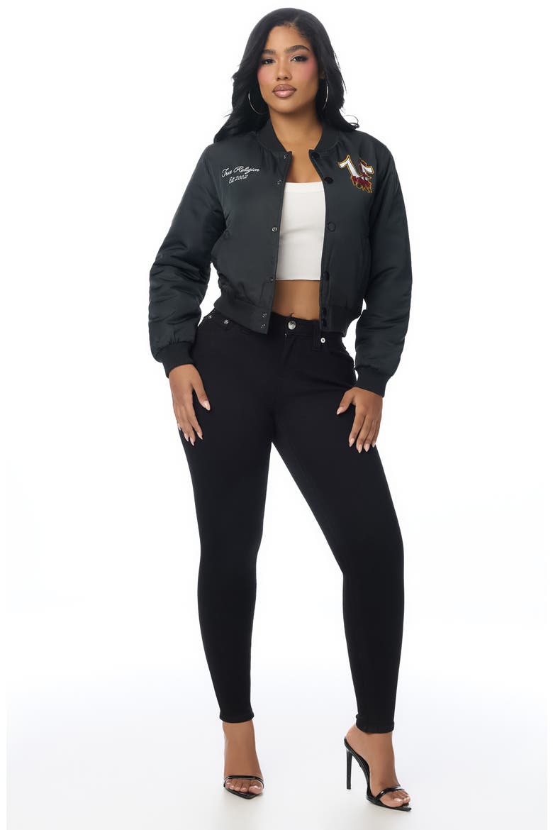 Patch Nylon Bomber Jacket, Alternate, color, JET BLACK