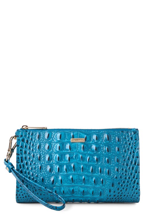 Brahmin Daisy Croc Embossed Leather Wristlet in Vibrant Azure 