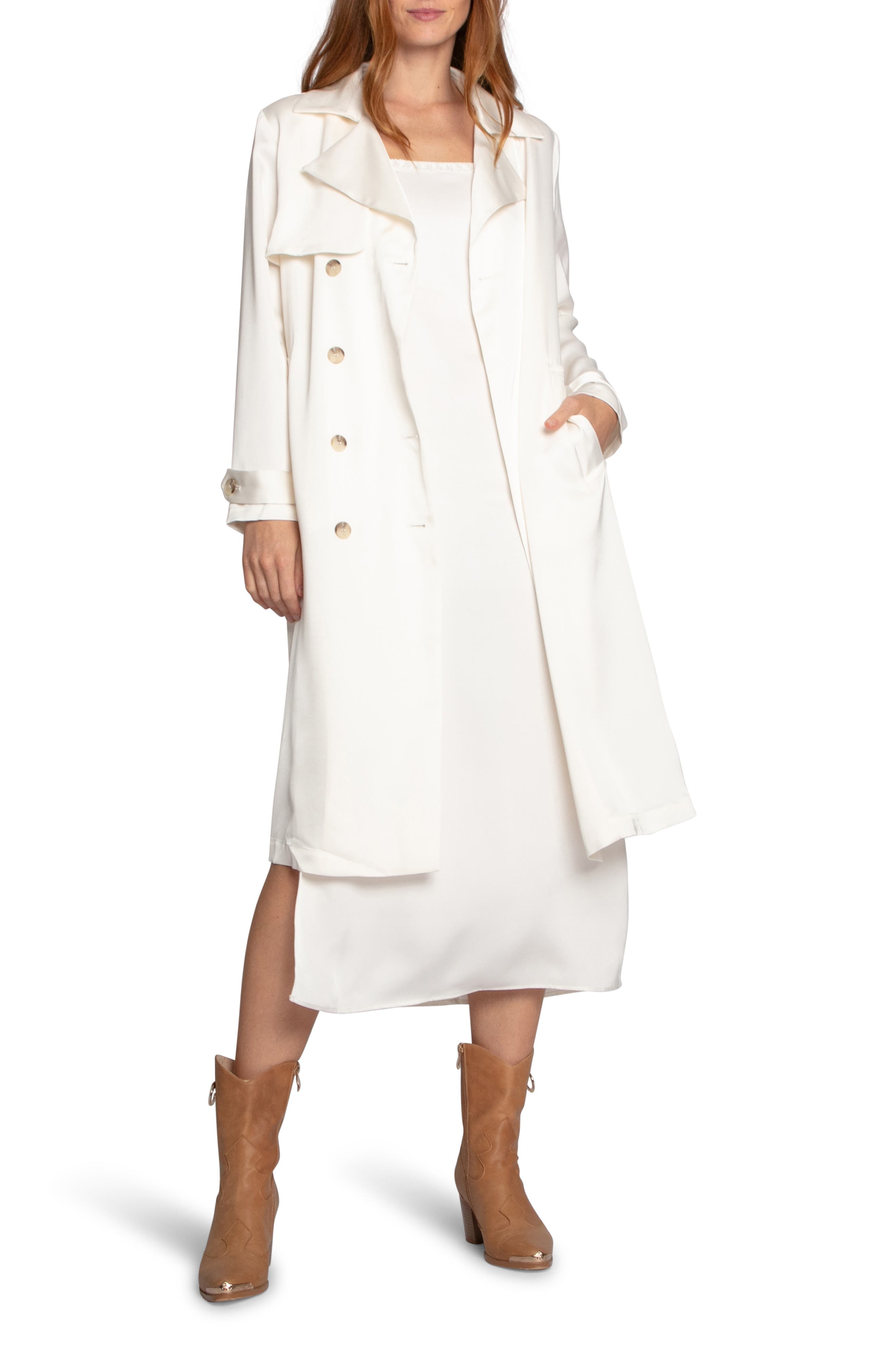 Love Language Double Breasted Satin Trench Coat (Women) | Nordstrom