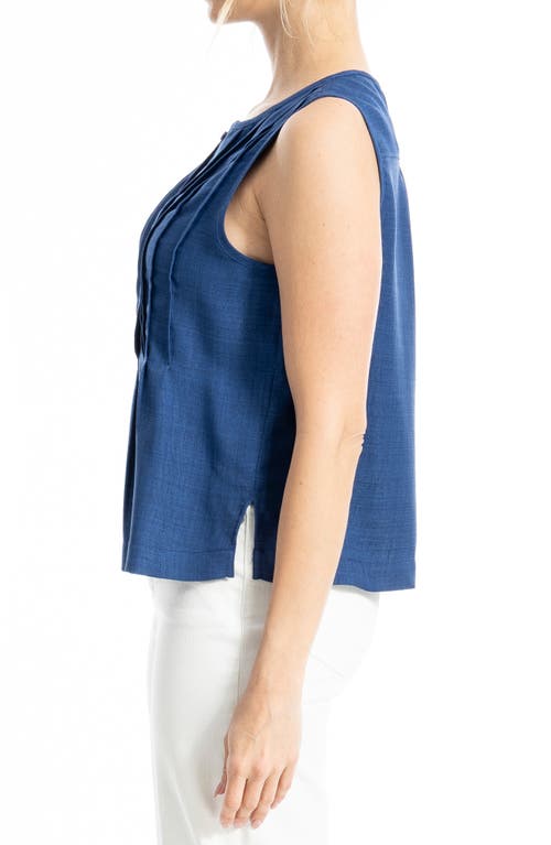 Max Studio Pintuck Crinkle Sleeveless Top In Blue