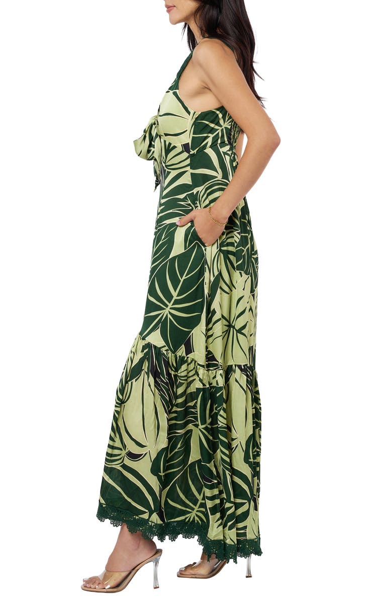 CIEBON Kira Lace Trim Print Maxi Dress, Alternate, color, Green Multi