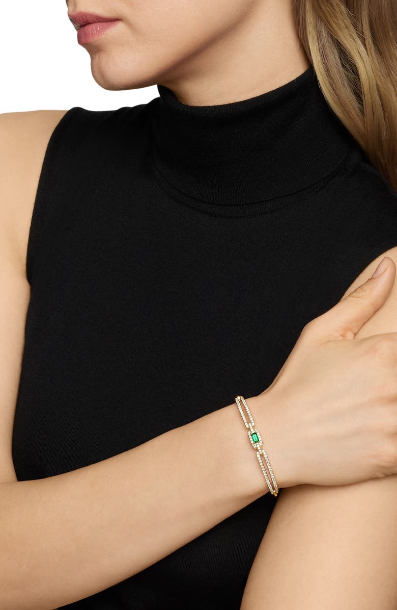 David Yurman Stax Single Link Bracelet in 18K Yellow Gold with Emerald & Pavé Diamonds, Alternate, color,