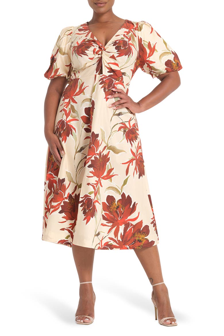 Adelia Cotton Midi Dress, Main, color, CRIMSON BLOOM