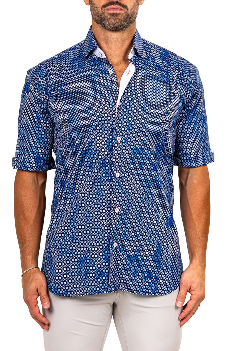 Maceoo Galileo Marthyr0233 Blue Short Sleeve Button-Up Shirt, Main, color, Blue