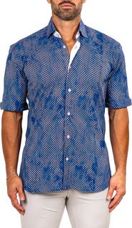 Maceoo Galileo Marthyr0233 Blue Short Sleeve Button-Up Shirt