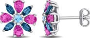 DELMAR Rhodolite Garnet & Topaz Flower Stud Earrings