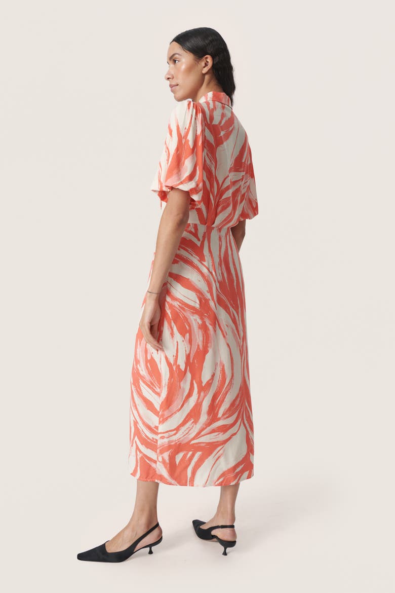 Wynter Midi Half Sleeve Shirt Dress, Alternate, color, Hot Coral Wave