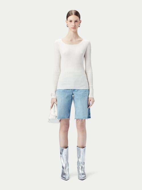 Gobi Mongolian Cashmere Ribbed Cotton Silk Cashmere Blend Sweater In Whisper White